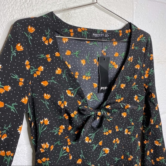 NWT Nasty Gal Midi Dress Orange Floral Sz 4 - Picture 7 of 10